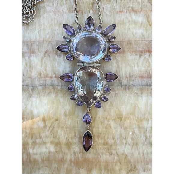 Pink Amethyst Hand Forged Sterling Silver Statement Necklace 18.5” drop. - Picture 3 of 11